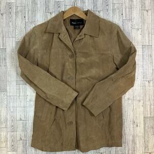 VTG Moda International Leather Suede Tan Small Jacket Shacket Boho Western Retro